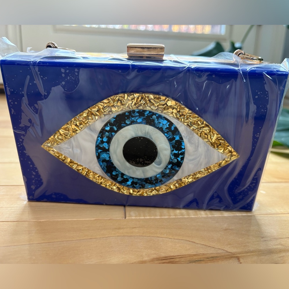 Blue Acrylic Evil Eye Clutch - NEW